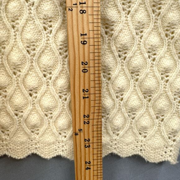 VTG Cardigan Sweater S Cream Granny Cottagecore 60s Mod MCM Bubble Knit Pearl US - Picture 14 of 15